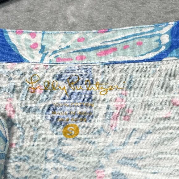 Lilly Pulitzer Tank Top Size Small Arya Bay Blue Into The Deep Pink Shell Print - Picture 9 of 13
